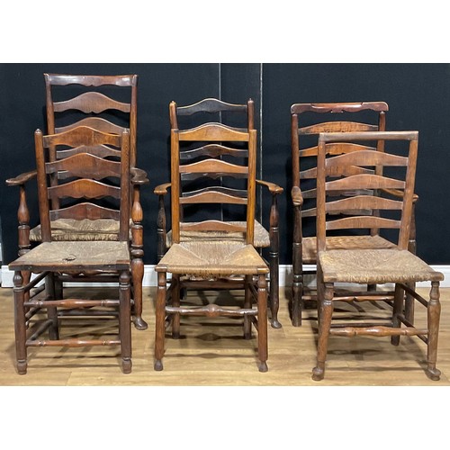 105 - A harlequin collection of 19th century West Midlands and Lancashire ladderback chairs (9)