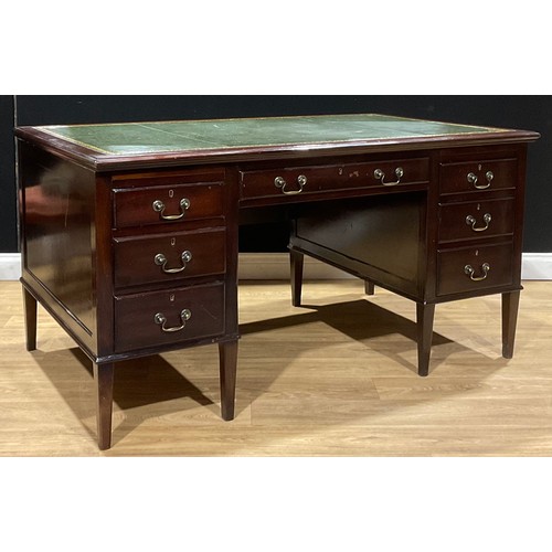 112 - A large mahogany desk, 78cm high, 152cm wide, 91cm deep