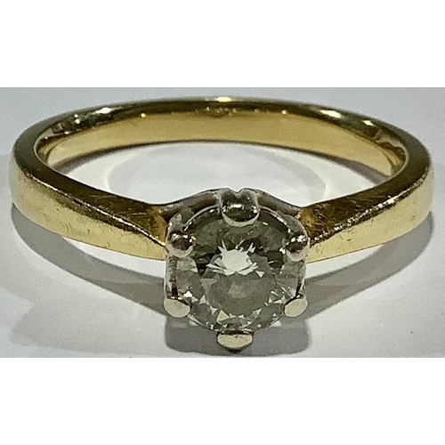 680 - Ladies 18ct Gold Ring set with a solitaire diamond. Round brilliant cut diamond approx 0.60ct, claw ... 