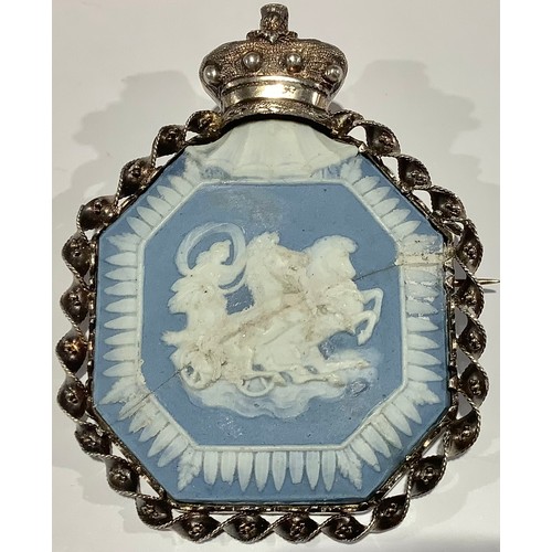 711 - A 19th century silver silver coloured metal and Wedgwood jasperware brooch