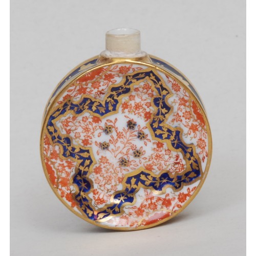 742 - A Sampson Hancock Derby ovoid scent bottle, painted in the Imari palette, 9cm high, red mark; anothe... 