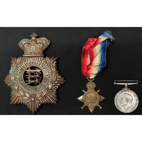 2001 - WW1 British 1914-15 Star and British War Medal to 1358 Pte T Parker, Leicestershire Regt. Along with... 