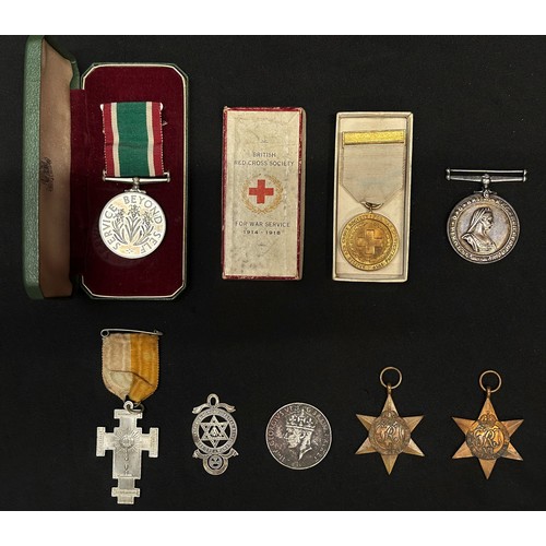 2014 - WW2 British Italy Star, Pacific Star, Cased Womens Voluntary Service Medal, Service Medal of the Ord... 
