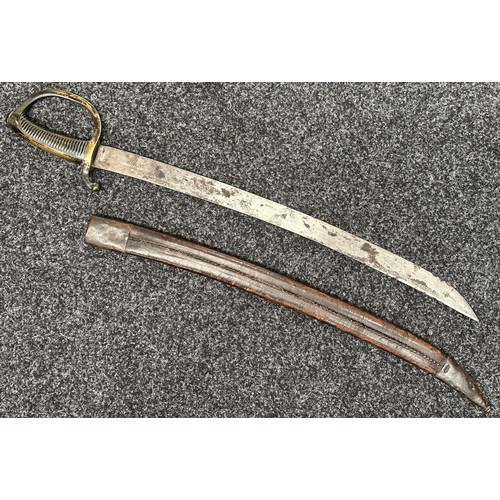 2045 - French Model 1804 Bording Cutlass with curved single edged blade 595mm in length, maker marked 