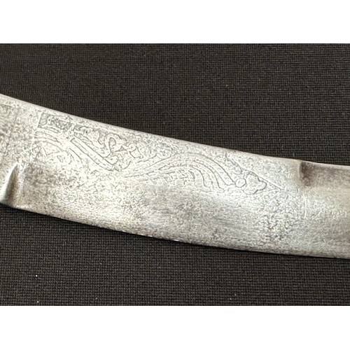 2046 - Indian Sikh Kirpan dagger with 210mm curved double edged blade with etched decoration to both sides.... 
