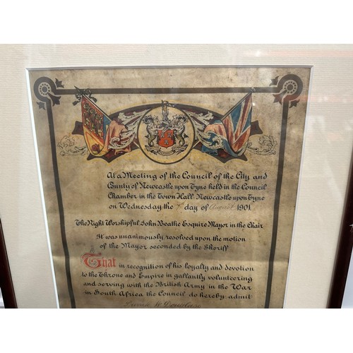 2048 - Boer War Newcastle Upon Tyne Freedom of the City Scroll presented to Private W Douglass, 5th Volunte... 