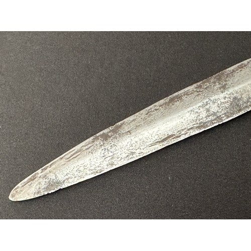 2058 - Dagger with curved double edged fullered blade 314mm in length. Decorative grip made from brass, cop... 