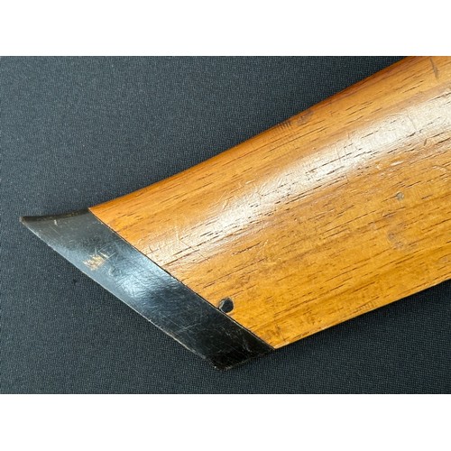 2059 - Indonesian Golok with single edged blade 270mm in length. Marked with three stars. Wooden grip in th... 