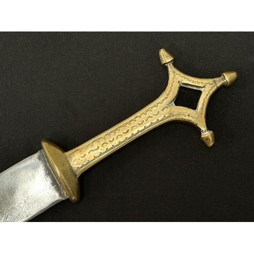 2060 - Dagger with double edged blade with punch mark decoration, 364mm in length. Cast brass grip. Overall... 