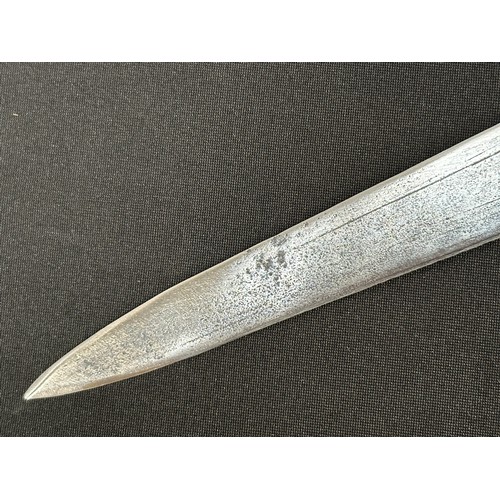 2060 - Dagger with double edged blade with punch mark decoration, 364mm in length. Cast brass grip. Overall... 