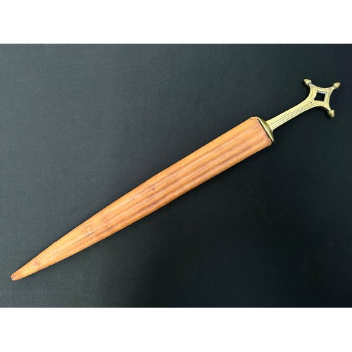 2060 - Dagger with double edged blade with punch mark decoration, 364mm in length. Cast brass grip. Overall... 