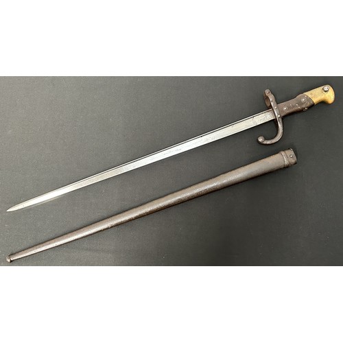 2068 - French Gras Bayonet with single edged blade 520mm in length. Maker marked and dated to spine of blad... 