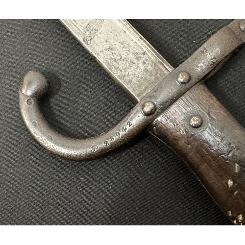 2068 - French Gras Bayonet with single edged blade 520mm in length. Maker marked and dated to spine of blad... 