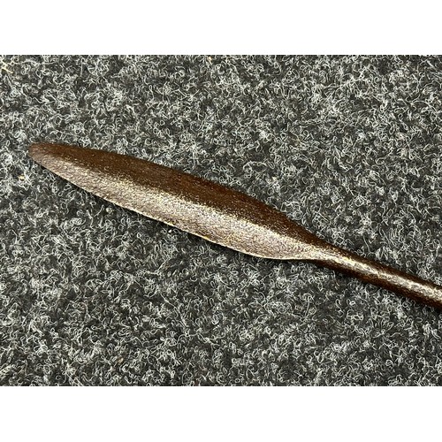 2073 - 19th Century African Short Spear 1360mm in length. Double edged iron point 125mm in length.