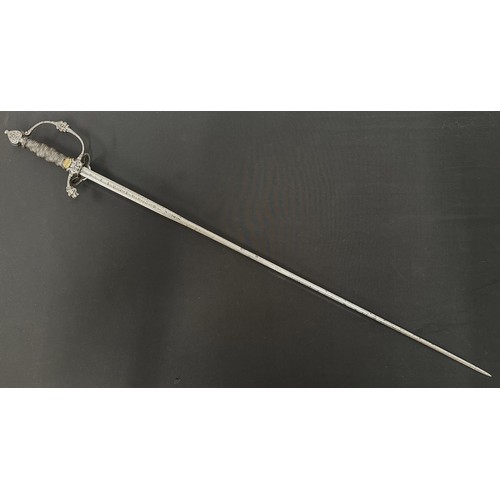 2076 - Rapier Sword with fullered double edged blade 792mm in length, marked 