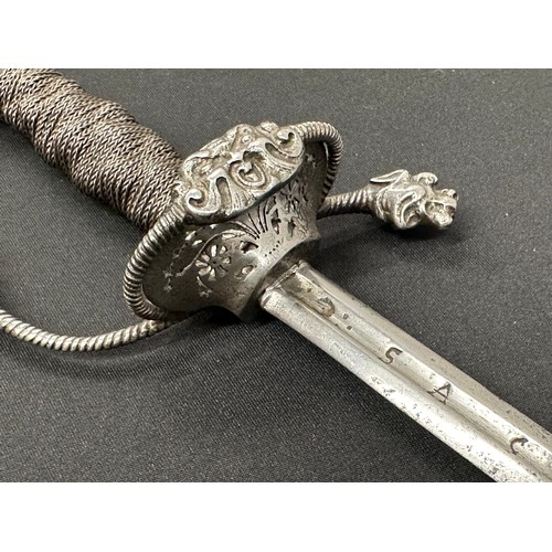 2076 - Rapier Sword with fullered double edged blade 792mm in length, marked 