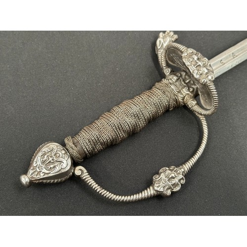 2076 - Rapier Sword with fullered double edged blade 792mm in length, marked 