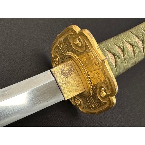 2082 - Japanese Katana Sword with single edged blade 755mm in length with Hamon line to the cutting edge. T... 