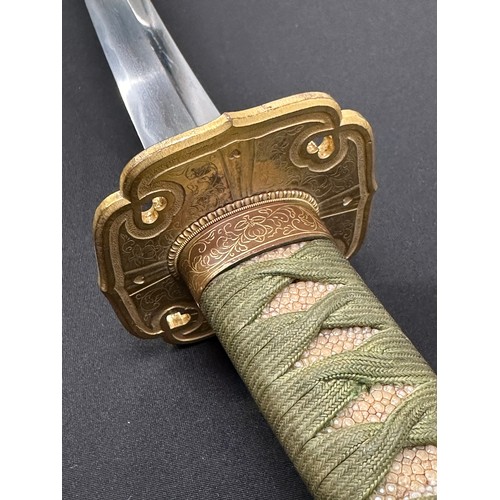 2082 - Japanese Katana Sword with single edged blade 755mm in length with Hamon line to the cutting edge. T... 