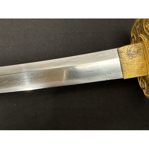 2082 - Japanese Katana Sword with single edged blade 755mm in length with Hamon line to the cutting edge. T... 