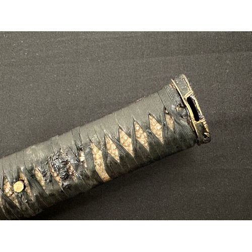 2085 - Japanese Wakizashi Sword with single edged blade 370mm in length with faint almost straight Hamon li... 