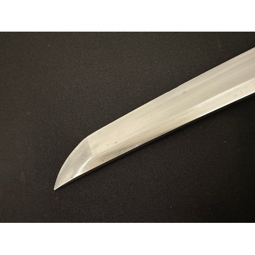 2085 - Japanese Wakizashi Sword with single edged blade 370mm in length with faint almost straight Hamon li... 