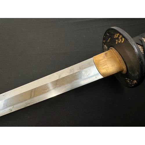 2088 - Japanese Wakizashi Sword with single edged blade 540mm in length. Hamon line to cutting edge. Some c... 