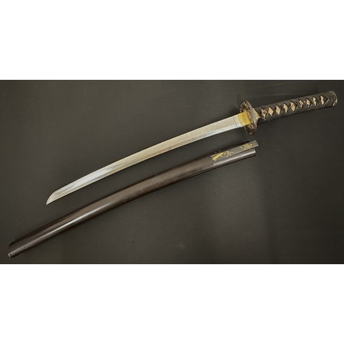 2089 - Japanese Wakizashi Sword with single edged blade 490mm in length. Faint Hamon line to cutting edge. ... 