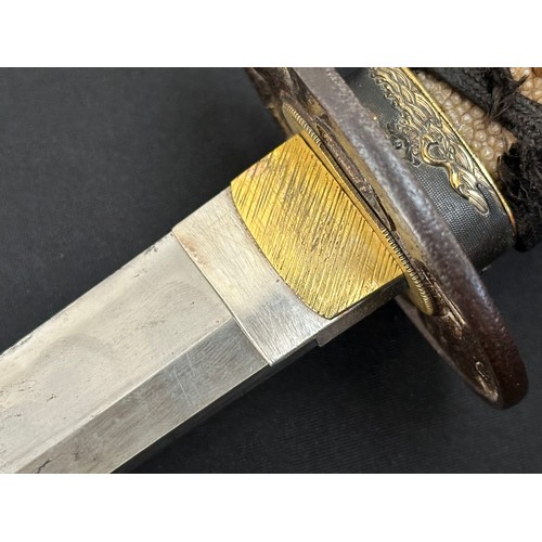 2089 - Japanese Wakizashi Sword with single edged blade 490mm in length. Faint Hamon line to cutting edge. ... 