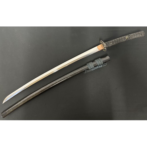 2091 - Japanese Katana Sword with single edged blade with very good Hamon line 676mm in length. Two holes t... 