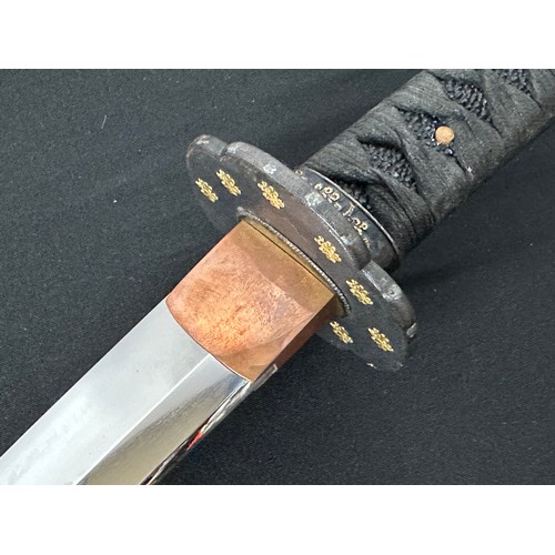 2091 - Japanese Katana Sword with single edged blade with very good Hamon line 676mm in length. Two holes t... 