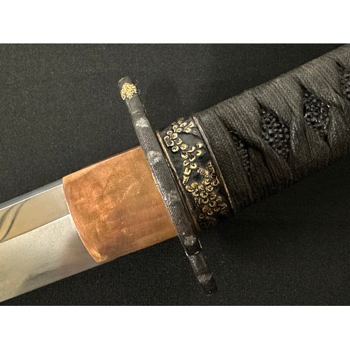 2091 - Japanese Katana Sword with single edged blade with very good Hamon line 676mm in length. Two holes t... 