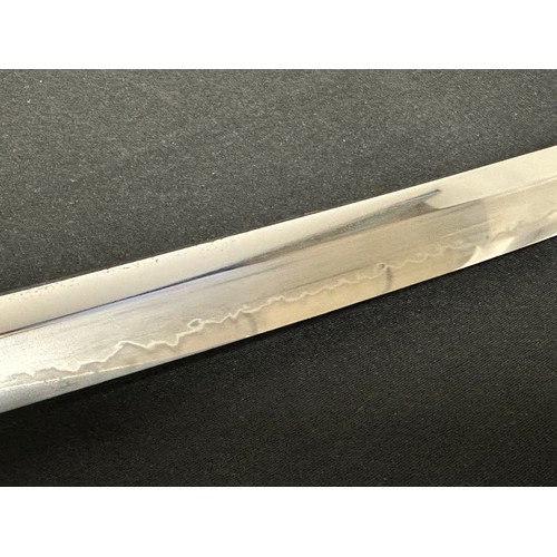 2091 - Japanese Katana Sword with single edged blade with very good Hamon line 676mm in length. Two holes t... 