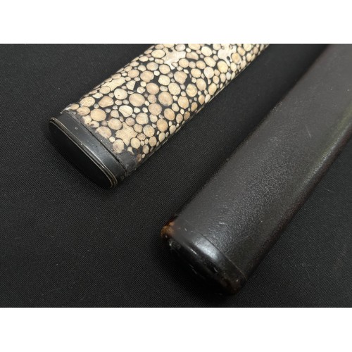 2102 - A collection of three Japanese Sword Saya Scabbards including one with Ray Skin wrap, along with two... 