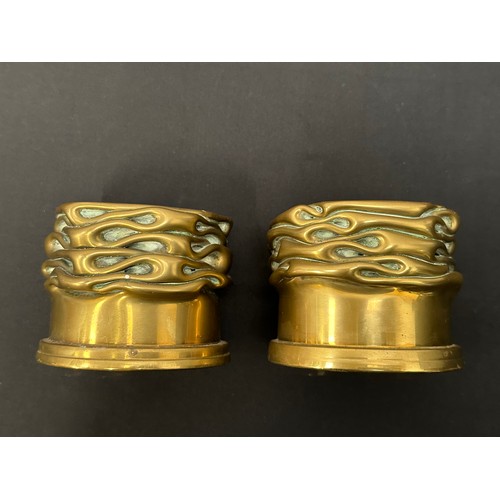 2108 - WW1 British Trench Art made from two unfinished shell cases which have been squashed down. Plus a br... 