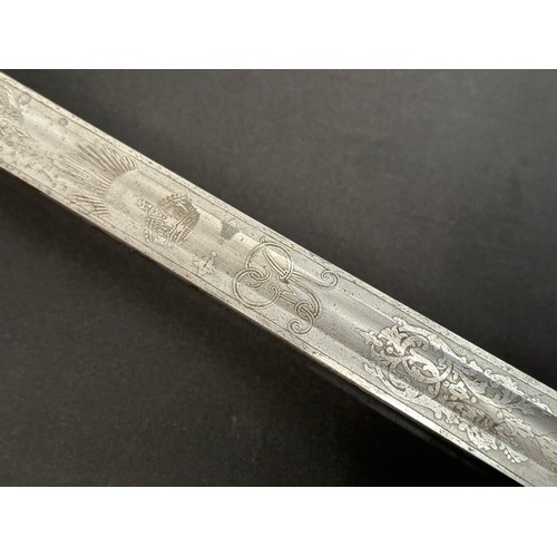 2117 - WW1 British Officers 1897 pattern Sword with fullered single edged blade with etched decoration to b... 