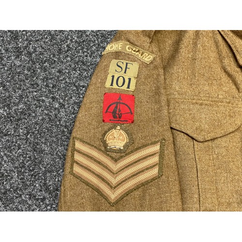 2159 - WW2 British Home Guard Battledress Blouse complete with all originally sewn insignia for a Staff Sgt... 