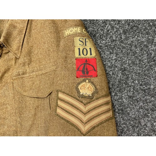 2159 - WW2 British Home Guard Battledress Blouse complete with all originally sewn insignia for a Staff Sgt... 