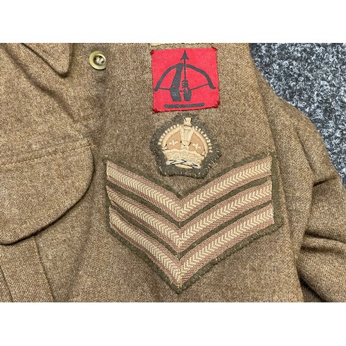 2159 - WW2 British Home Guard Battledress Blouse complete with all originally sewn insignia for a Staff Sgt... 