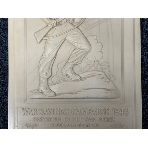 2161 - WW2 British War Savings Campaign 1944 Bakelite Plaque. Presented by the War Office in recognition of... 