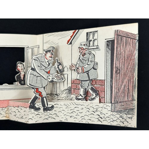 2163 - WW2 Rare British Animated Propaganda Card printed in French which opens out to show a figure of Hitl... 