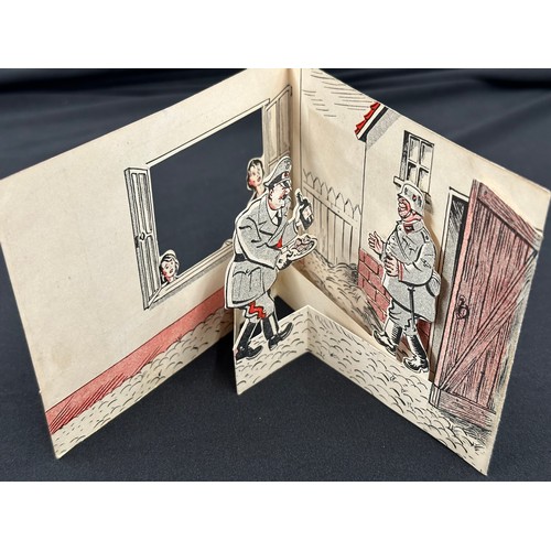 2163 - WW2 Rare British Animated Propaganda Card printed in French which opens out to show a figure of Hitl... 