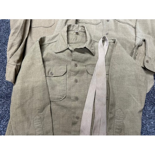 2171 - WW2 US Army Enlisted Men's Wool Shirts x 3 and Enlisted Man's Tan Coloured Tie: Shirt with lable to ... 