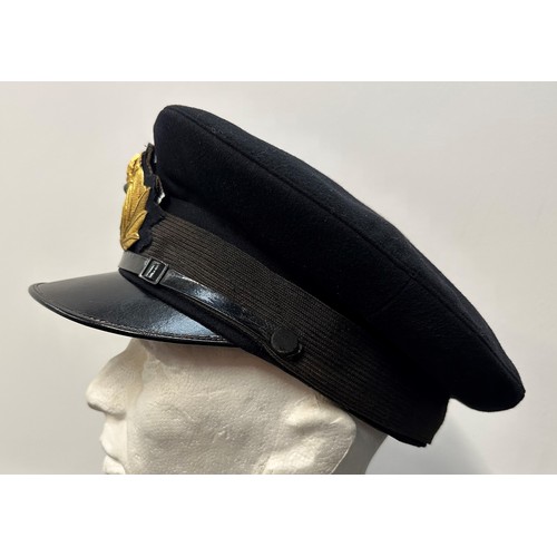 2178 - WW2 British Royal Navy Officers Service Dress Cap in navy blue wool. Complete with Kings Crown Cap b... 