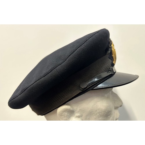 2178 - WW2 British Royal Navy Officers Service Dress Cap in navy blue wool. Complete with Kings Crown Cap b... 