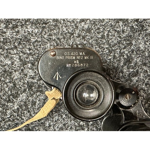 2179 - WW2 British Binoculars Prism No.2 MKIII x 6. Serial number 286872. WD Broad Arrow marked along with ... 