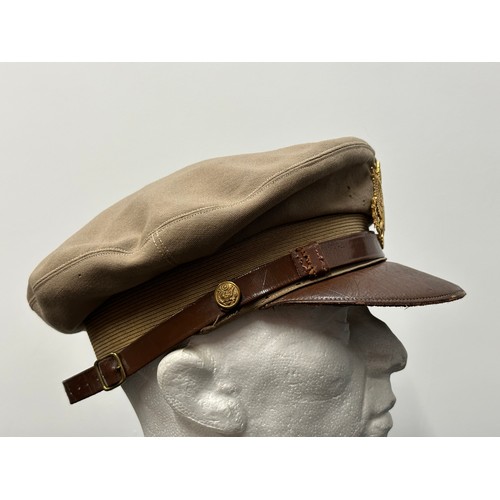 WW2 USAAF/US Army Chino Crusher Cap. Soft brown leather visor with 