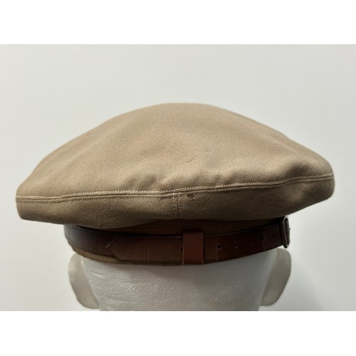 2181 - WW2 USAAF/US Army Chino Crusher Cap. Soft brown leather visor with chin strap and strap to rear of c... 