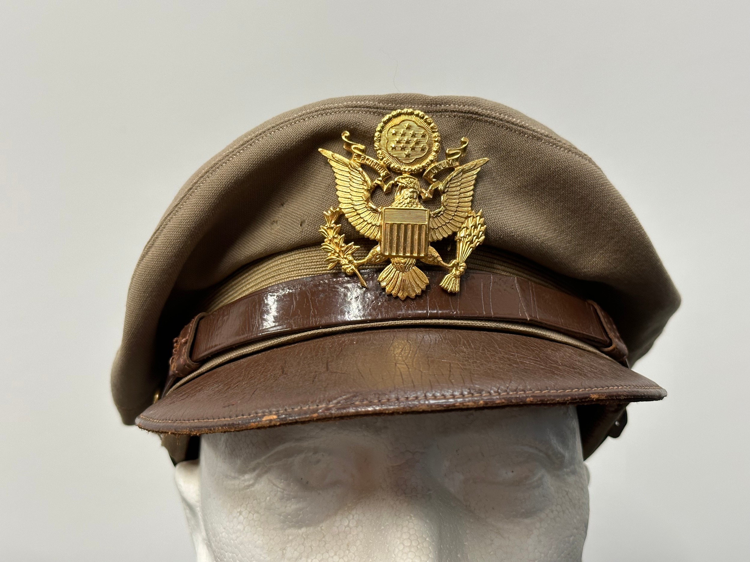 WW2 USAAF/US Army Chino Crusher Cap. Soft brown leather visor 