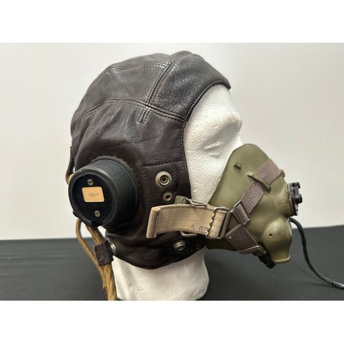 2186 - WW2 British RAF C Type Flying Helmet complete with AM marked headphones and wiring loom with  jack p... 